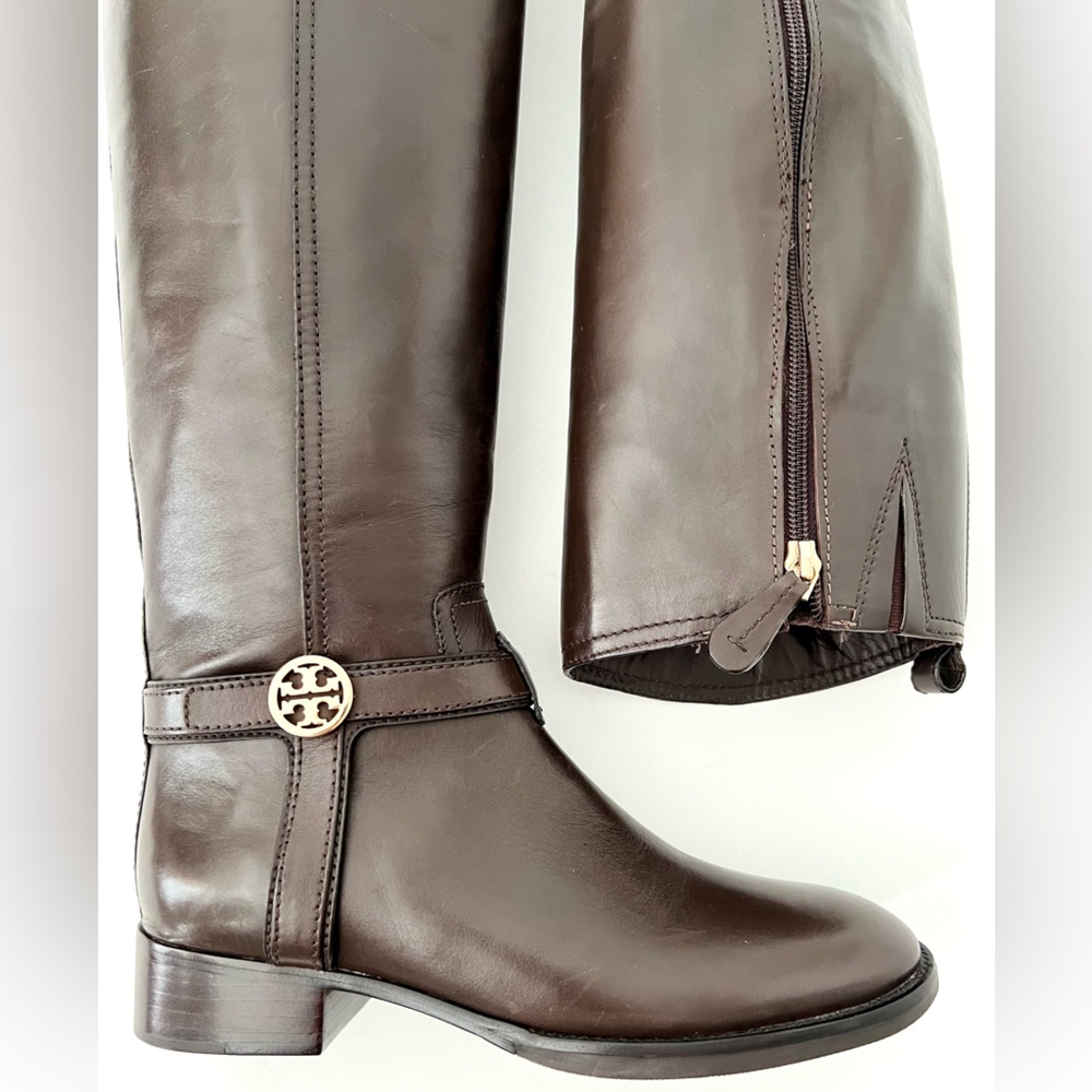TORY BURCH | Tall Riding Boots Bristol Dark Brown Coconut Leather Size 7 - Picture 4 of 15